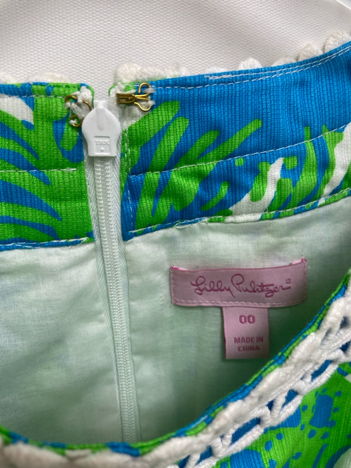 LILLY PULITZER Size 00 Blue/White Lime Green Maxi Ladies Dress