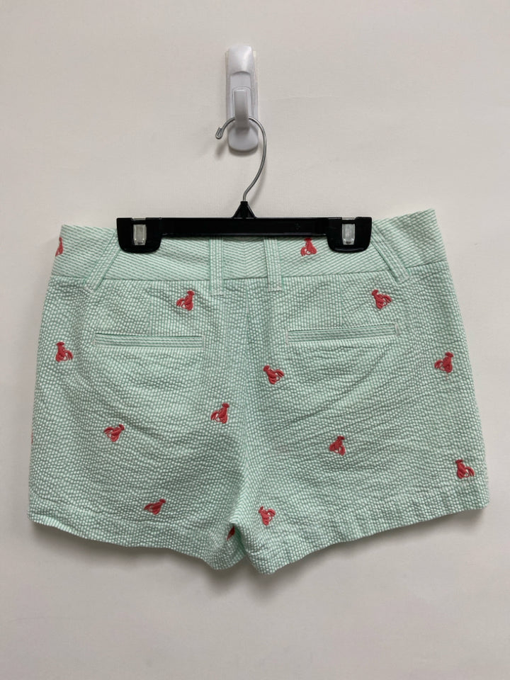 J Crew Size 2 Aqua/White Pink Lobsters Embroidered Ladies Shorts