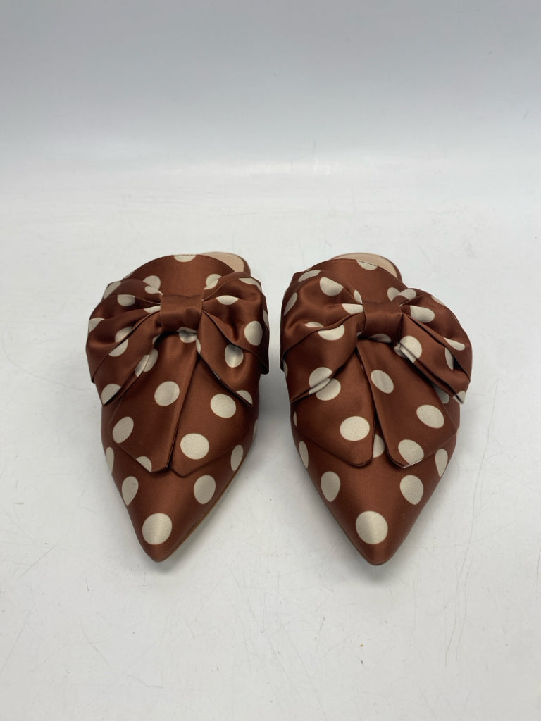Size 8.5 Brown/Cream Polka Dot Satin Flats
