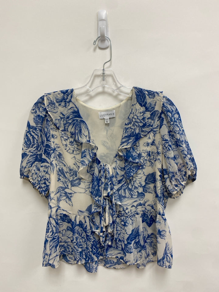 lucy paris Size XS Blue Cream Flowers Ladies Top