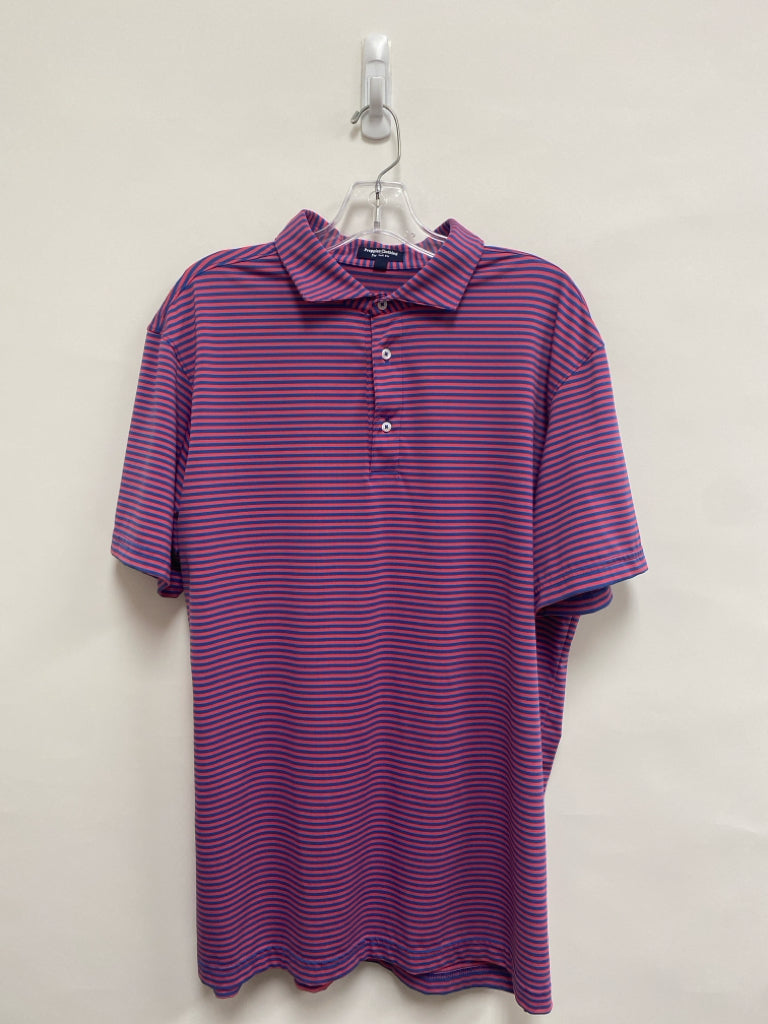 Size L Coral Blue Stripes Polo Men&