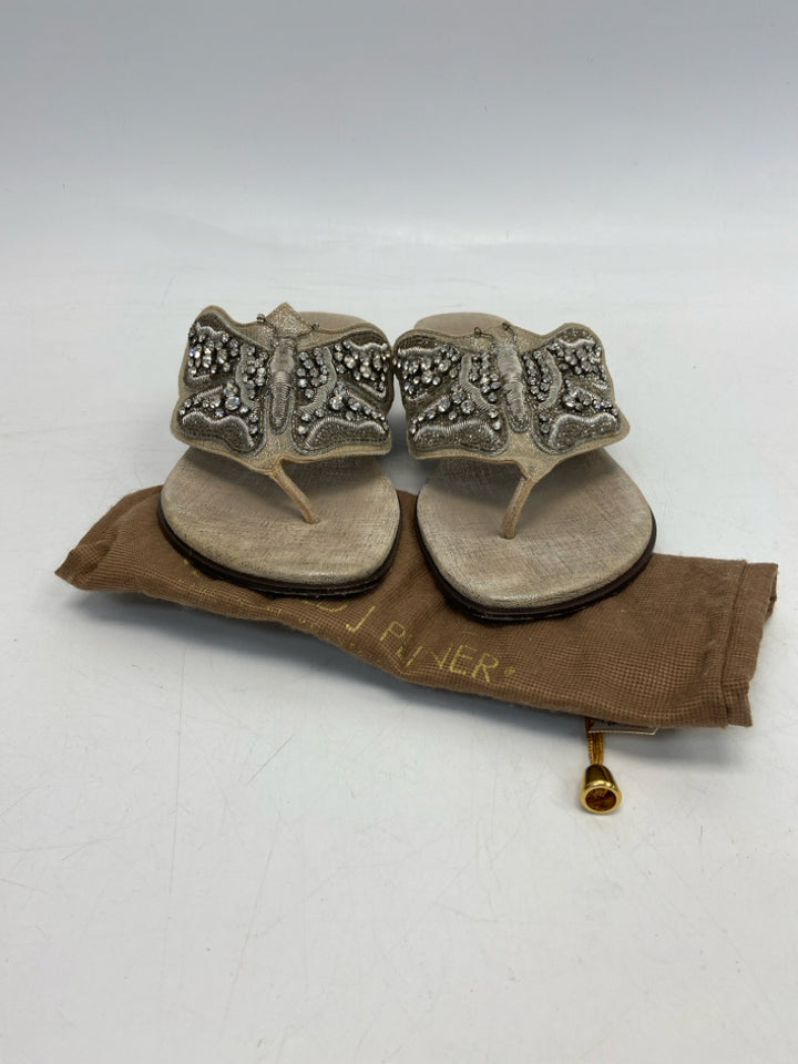 Donald Pliner  Size 9.5 Tan Silver Rhinestone(s) Sandals