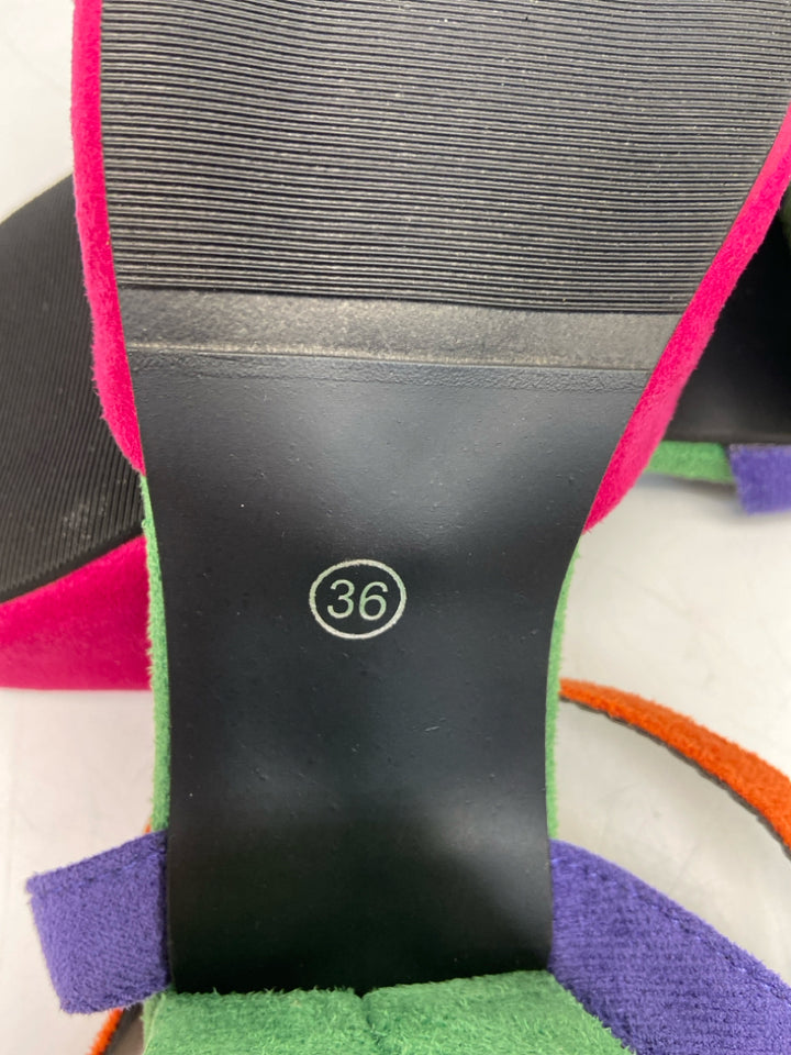 NWOT  Size 36 Green/Pink Purple Sandals