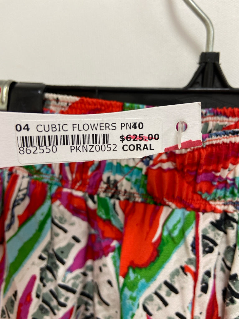 NWT Kenzo Paris Size 40 Cream/Red Green/Multi Floral Silk Ladies Pants