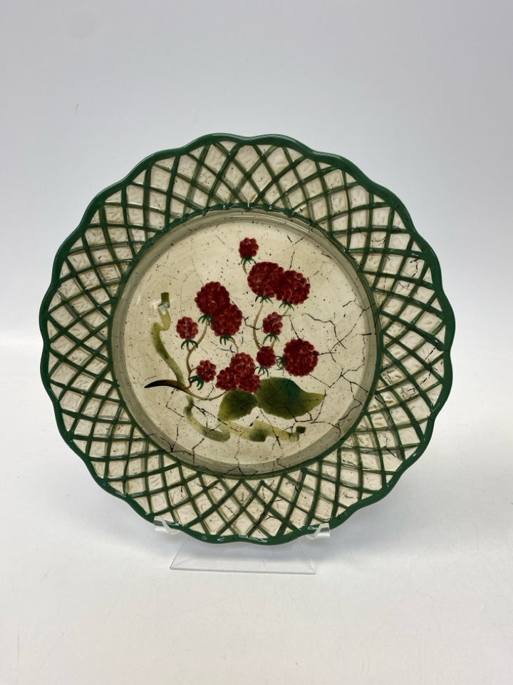 Raymond Waites Green Cream Lattice Decorative Plate
