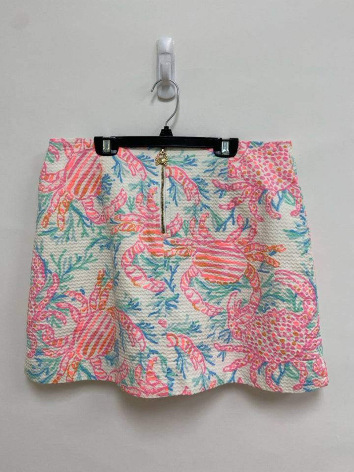 LILLY PULITZER Size 10 White Aqua/Pink Crab Ladies Skort