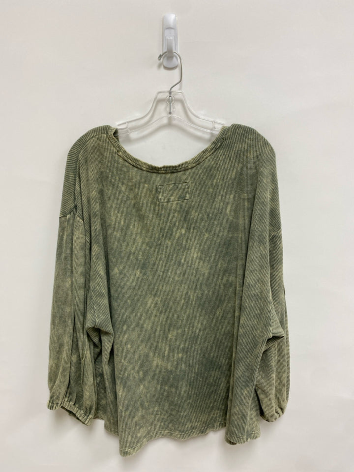 Pilcro Size XL Faded Sage Waffle Puff Sleeve Ladies Top