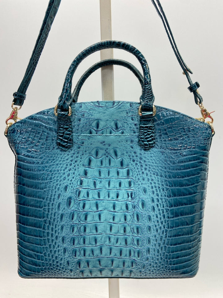 Brahmin Teal Blue Embossed Leather Handbag