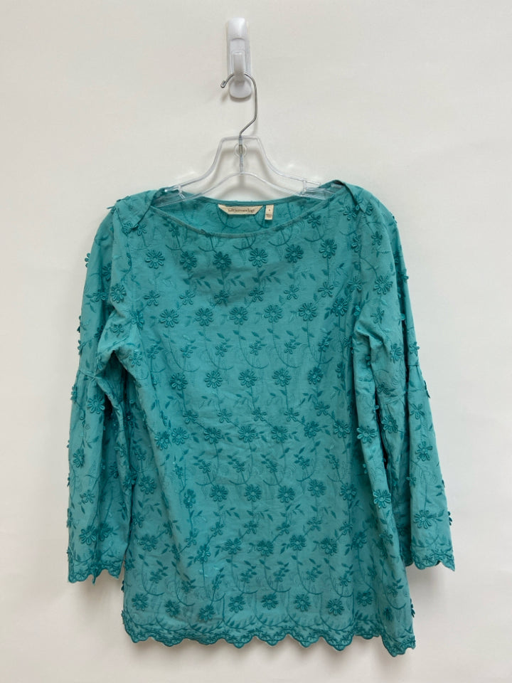 Soft Surroundings Size S Aqua Embroidered Ladies Top