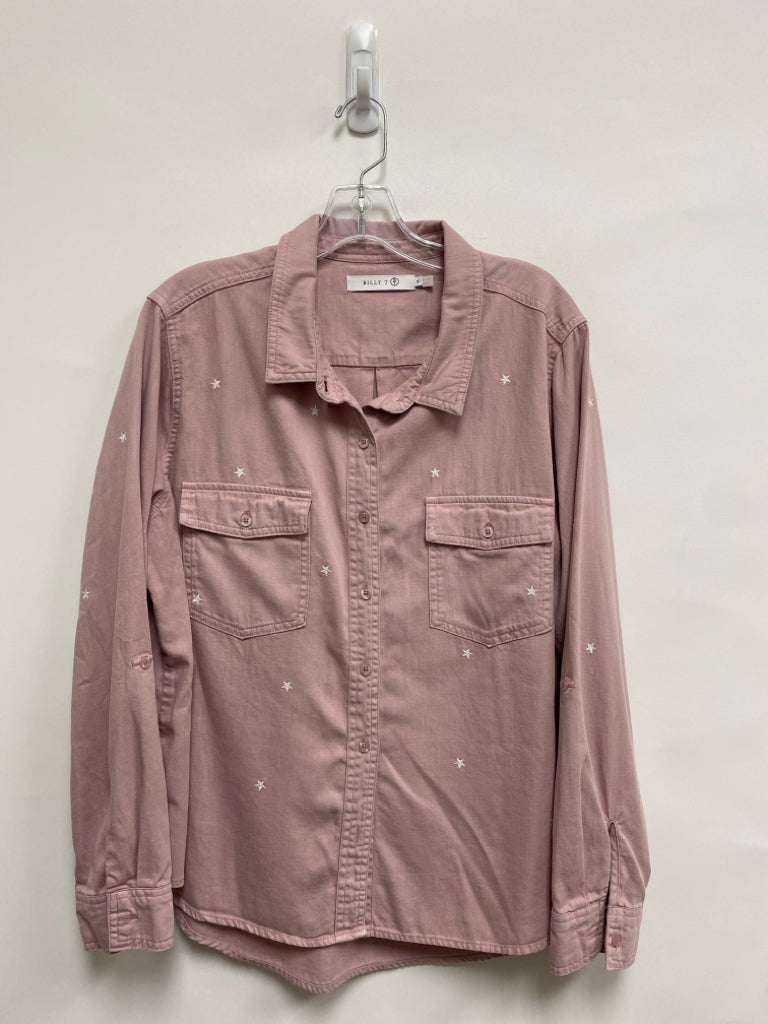 BILLY T Size XL Pink White Embroidered Button Down Ladies Top