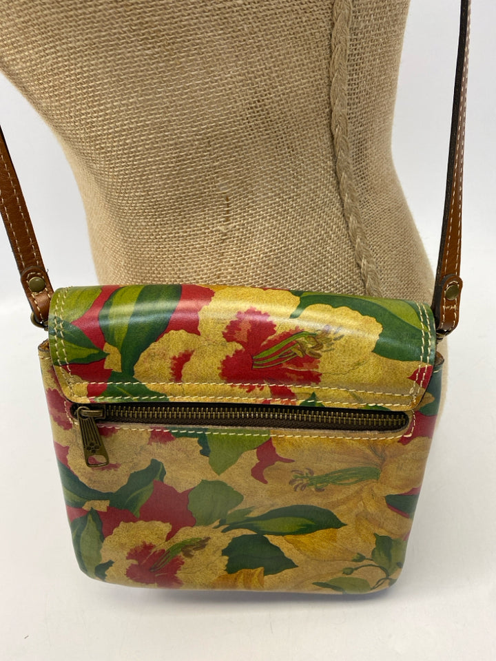 Patricia Nash Brown/Gold Green/Red Flower(s) Crossbody