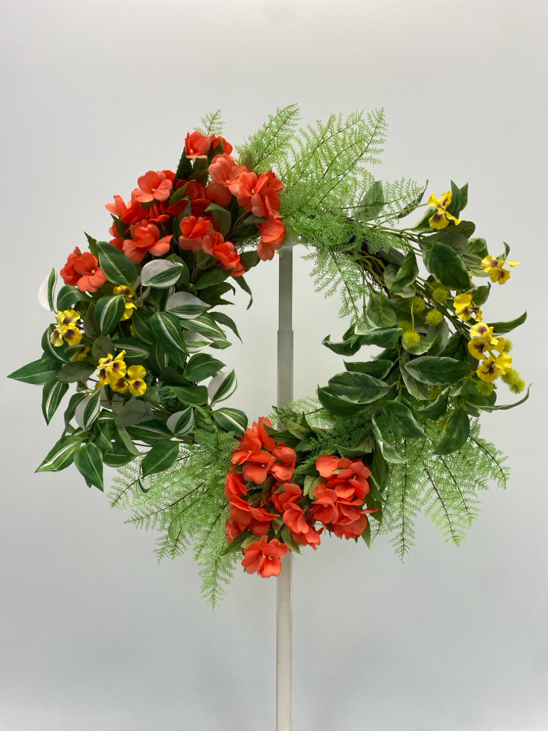 Green Coral/Yellow Flowers Wreath