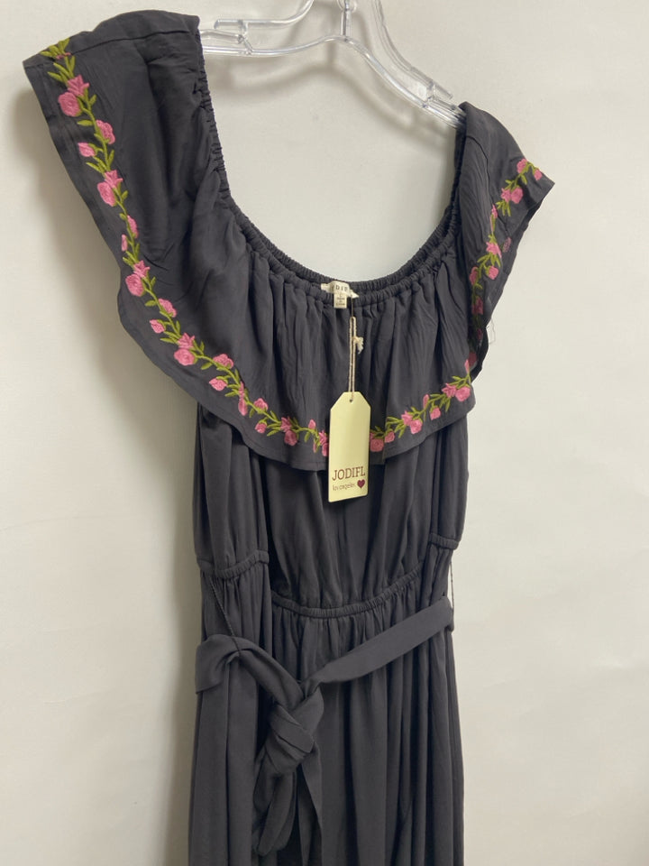 NWT Jodifl Size L Dark Gray Green/Pink Embroidered Ladies Dress
