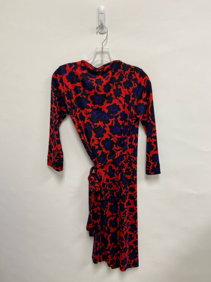 Diane Von Furstenberg Size 6 Red Black/Purple Animal Print Wrap Ladies Dress