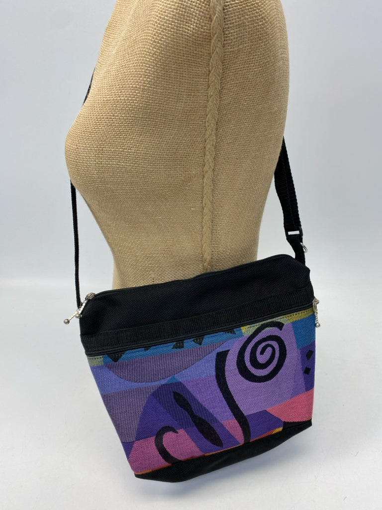 Black Multi-Color Fabric Crossbody