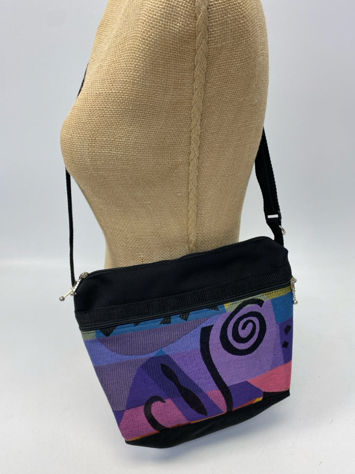 Black Multi-Color Fabric Crossbody