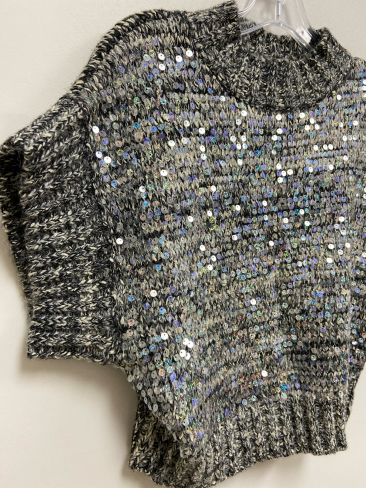 Size S Gray Black Sequins Short Sleeve Ladies Sweater