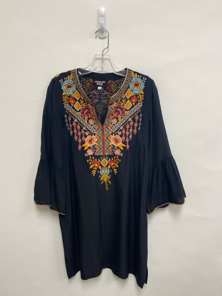 JOHNNY WAS Size S Black Red/Yellow Embroidered Silk Ladies Dress