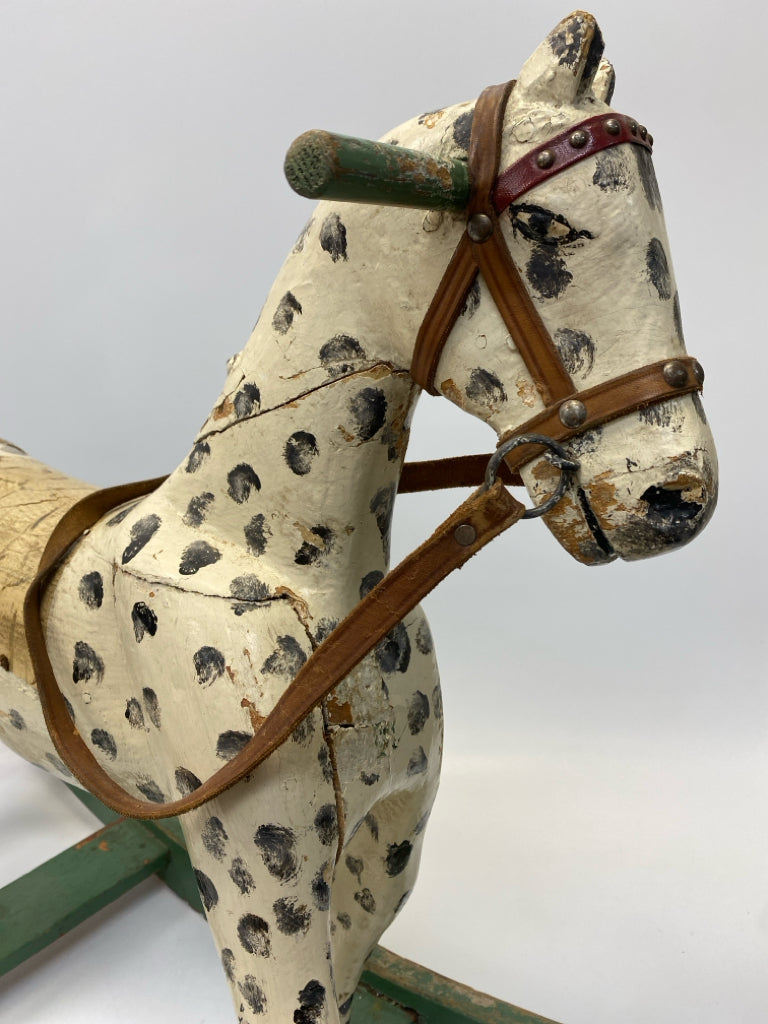 Black/Cream Green Wood Rocking Horse