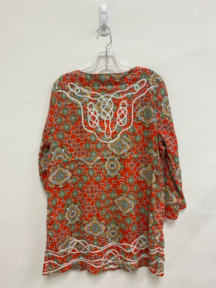 Gianni Bini Size L Red Aqua/Multi Embroidered Ladies Coverup