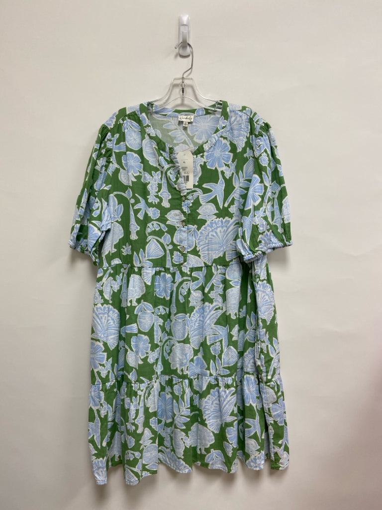NWT wonderly Size XL Green Blue/White Flowers Ladies Dress