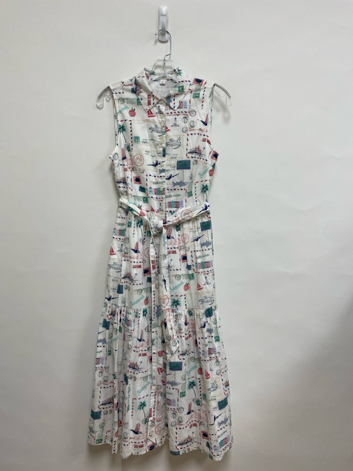 J Crew Size 0 White/Navy Blue/Green Travel Sleeveless Ladies Dress