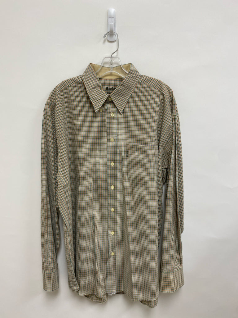 Barbour Size XL Beige Green/Orange Plaid Button Up Men&