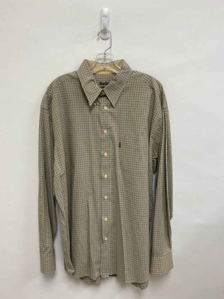 Barbour Size XL Beige Green/Orange Plaid Button Up Men&
