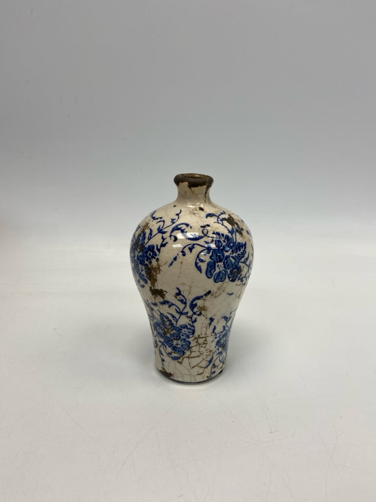 Cream Blue Crackle Glass Vase