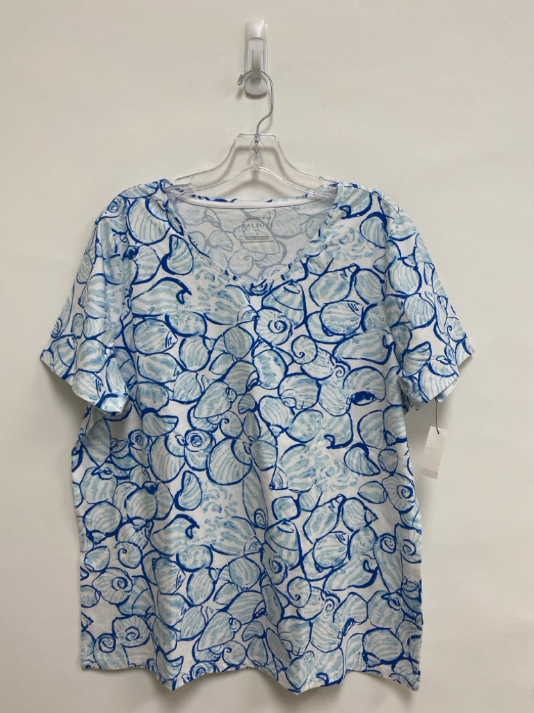 NWT Talbots  SIZE  1X White/Blue Shells V Neck Plus Size Top