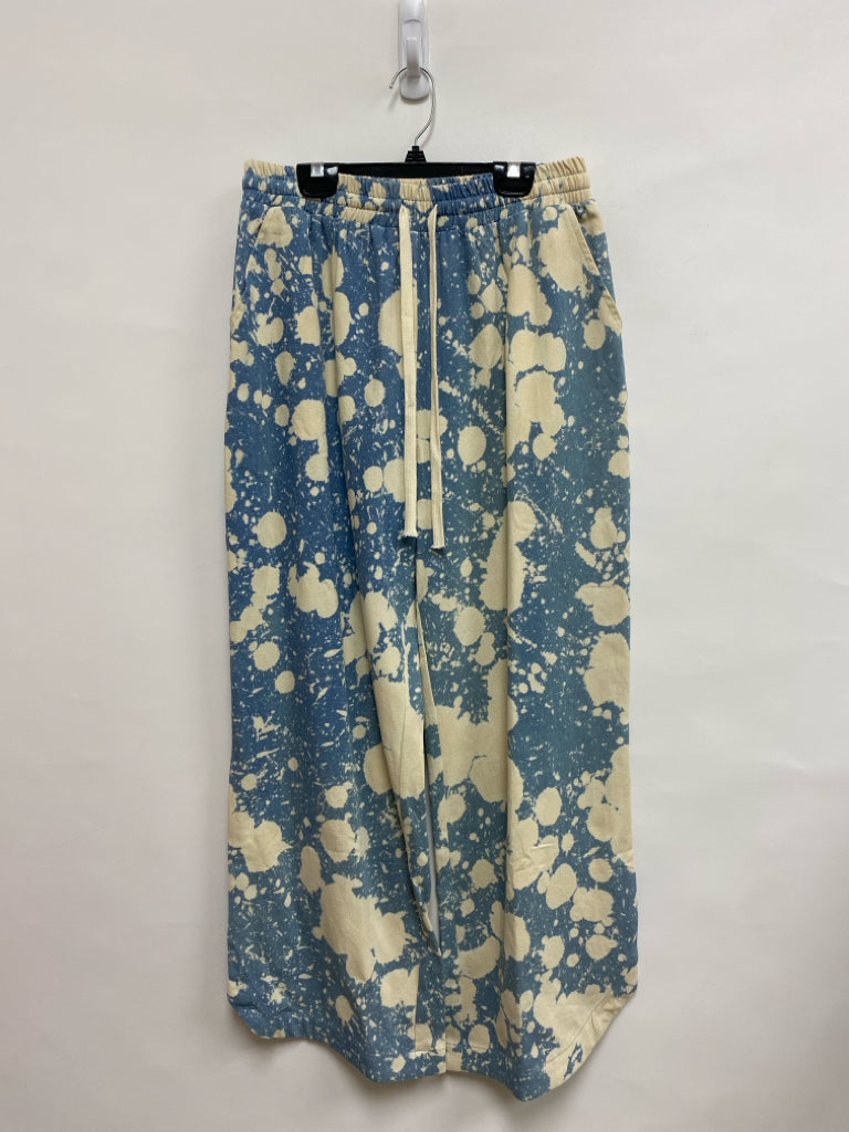 NWT BIBI Size M Cream/Blue Splashes Wide Leg Ladies Pants