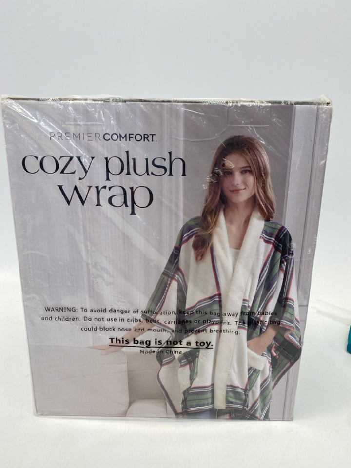 NEW/BOX White Multi Color Plaid Wrap