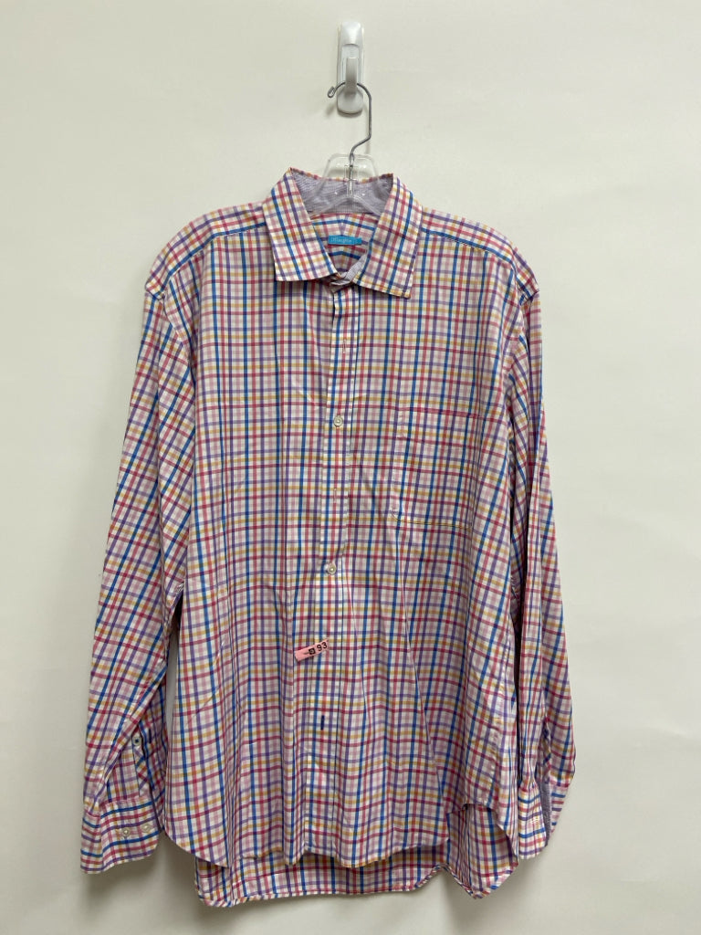 J McLaughlin Size L White/Pink Blue/Multi Checkered Men&