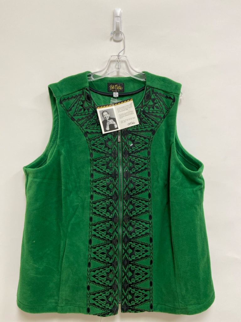 NWT Bob Mackie Size 3X Green Black Embroidered Fleece Plus Size Vest