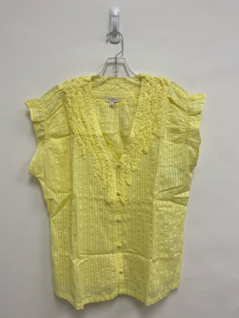 Pilcro Size L Yellow Texture V Neck Ladies Top