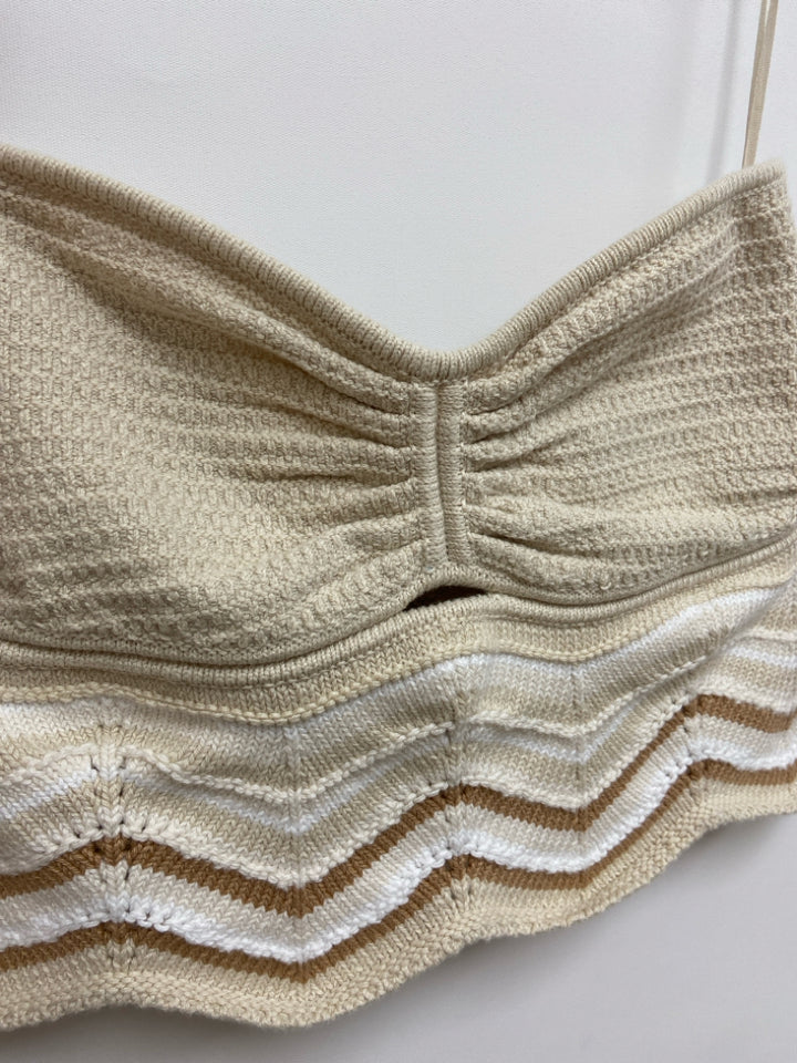 NWT American Eagle Size M Beige Brown/White Zig Zag Ladies Top