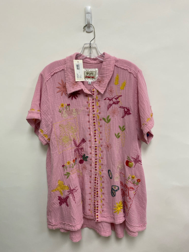 NWT JOHNNY WAS Size XL Pink Multi Color Embroidered Gauze Ladies Top