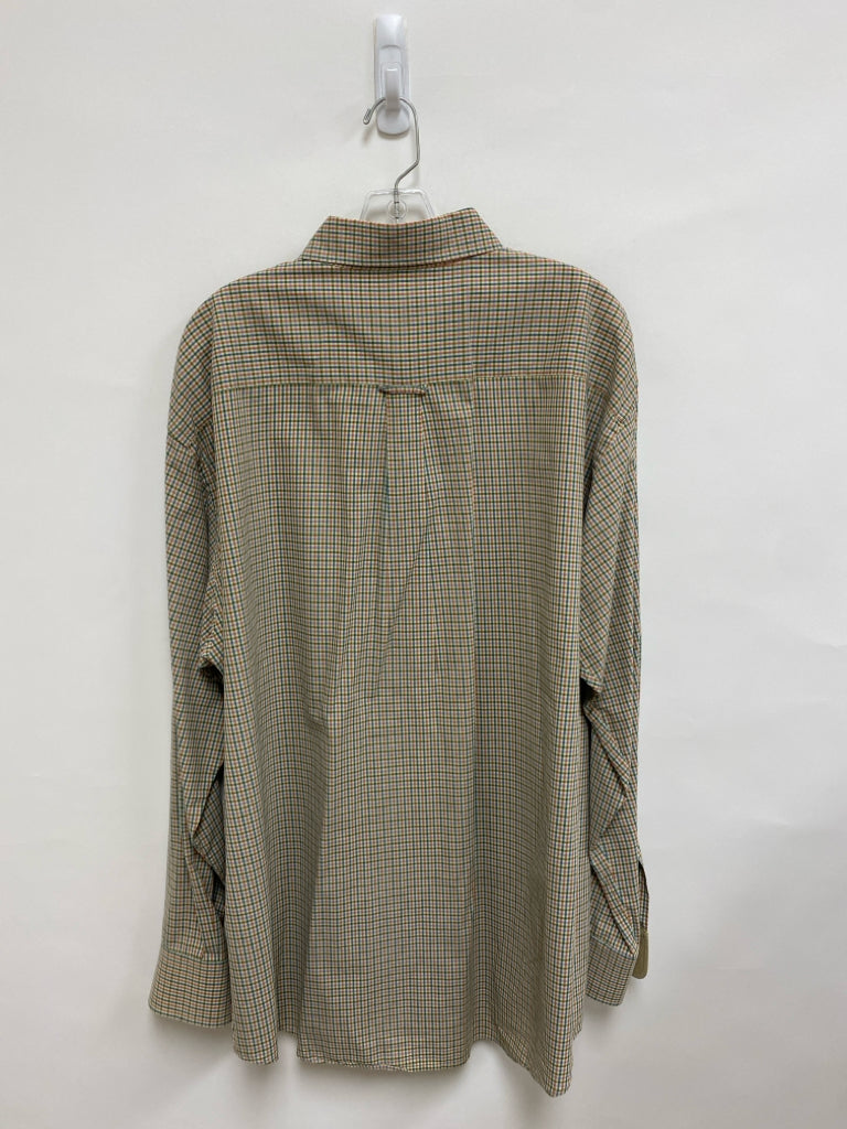 Barbour Size XL Beige Green/Orange Plaid Button Up Men&