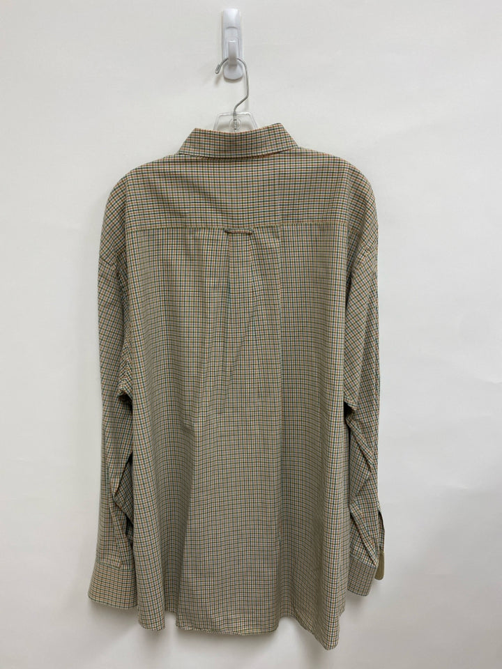 Barbour Size XL Beige Green/Orange Plaid Button Up Men&
