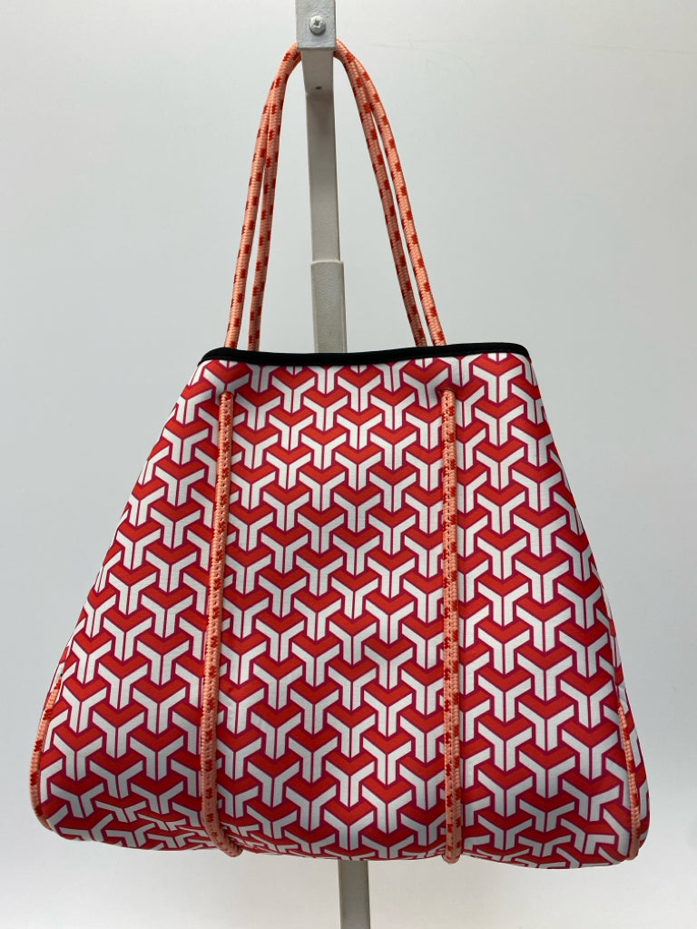 Red/White Print Neoprene Tote Bag