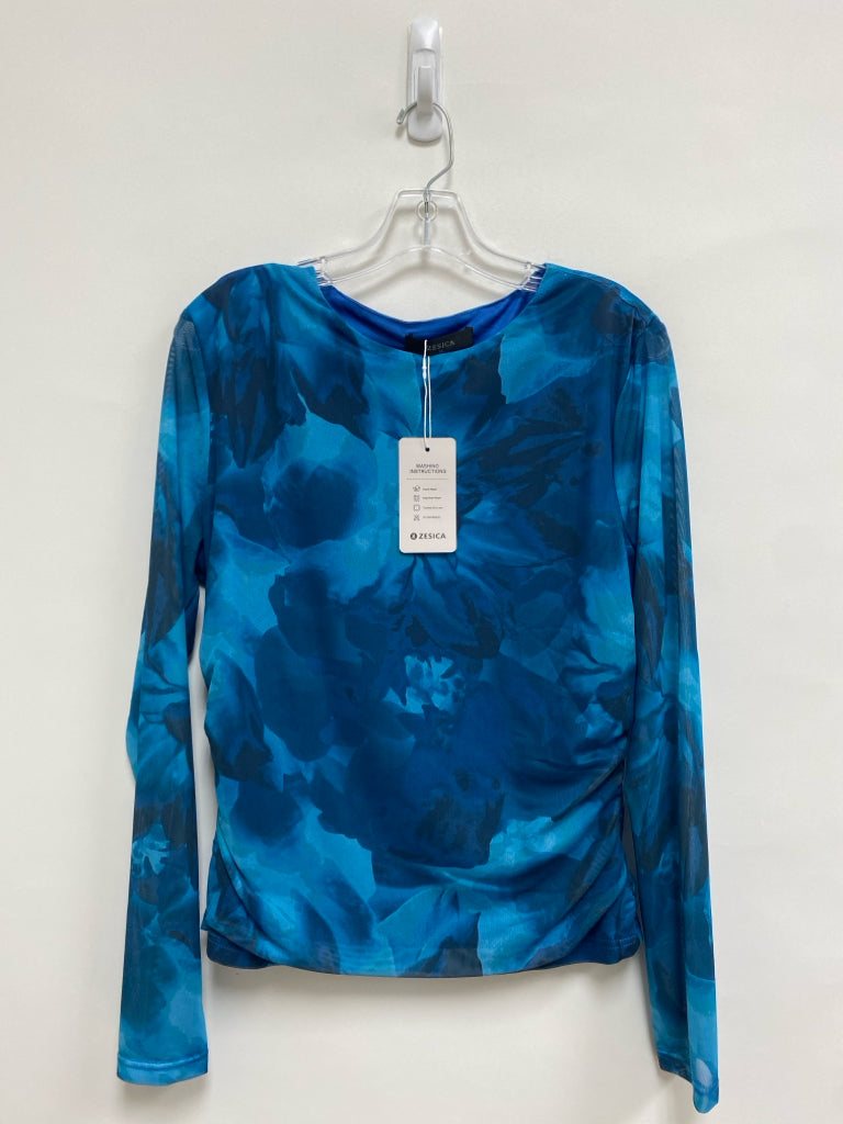 NWT ZESICA Size XL Turquoise Aqua/Blue Ruched Long Sleeve Ladies Top