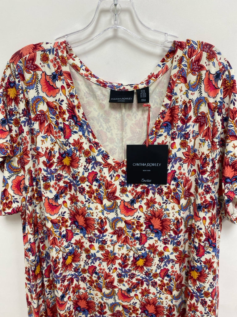 NWT Cynthia Rowley  SIZE  2X Cream Red/Blue Flowers Plus Size Dress