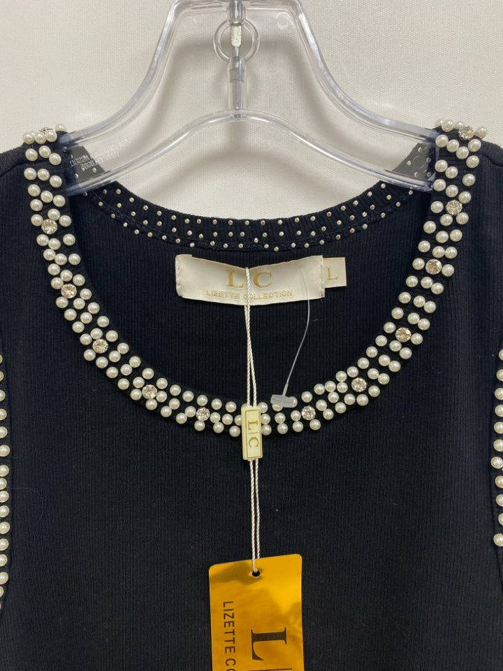 NWT Size L Black Pearls Tank Ladies Top