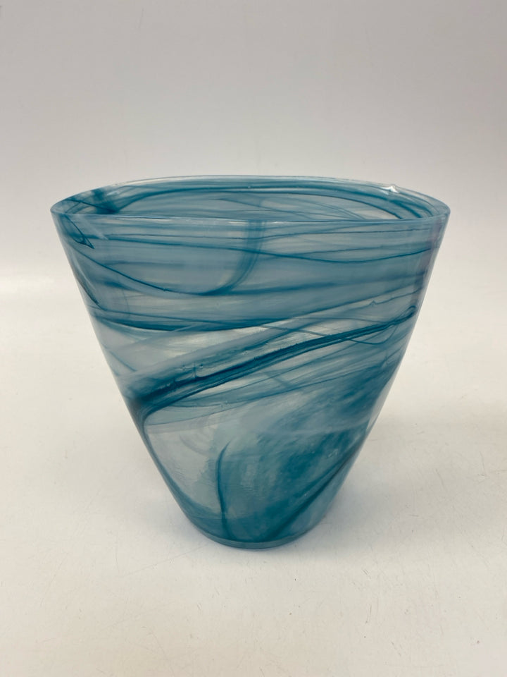 Turquoise Frosted Swirl Glass Vase
