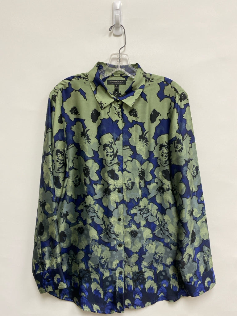 Banana Republic Size L Green Blue Flowers Ladies Top