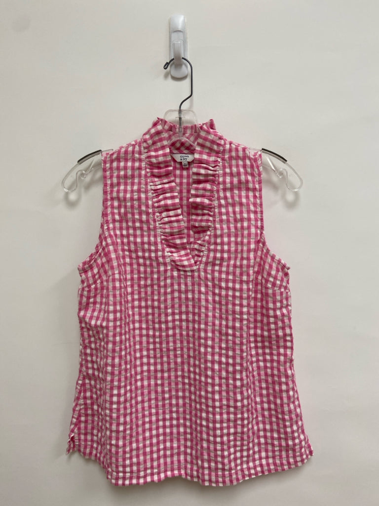 Crown &amp; Ivy Size S Pink White Checkered Sleeveless Ladies Top