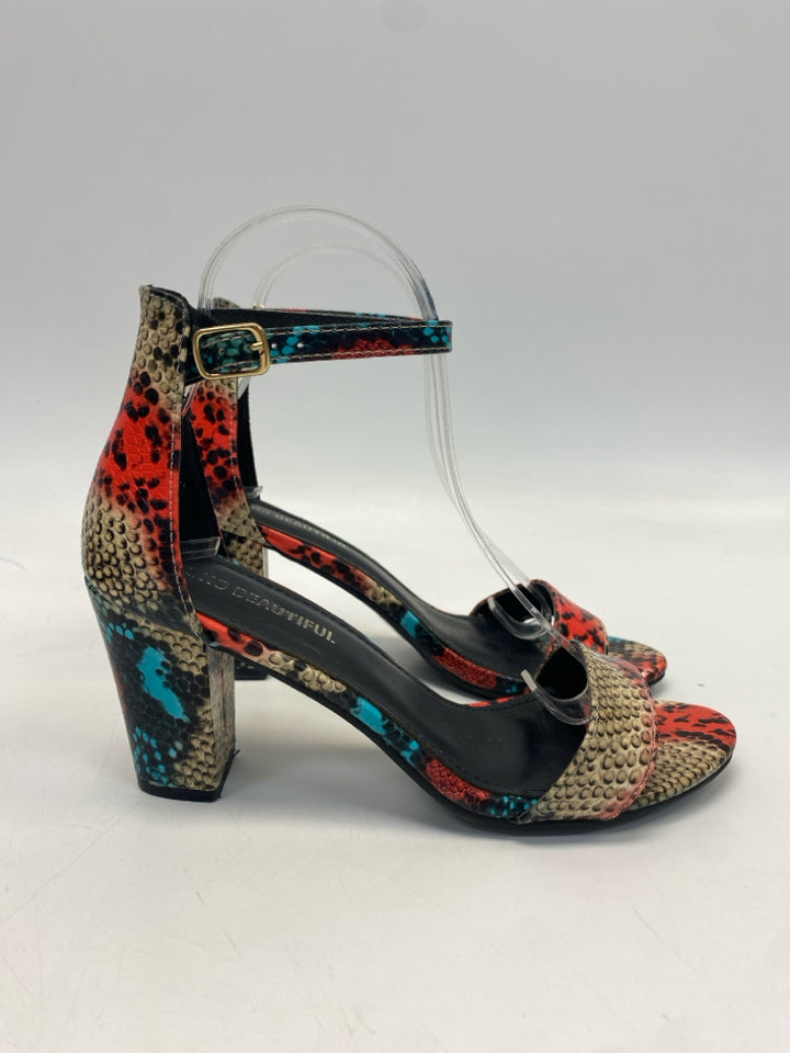 Size 8 Multi-Color Snakeprint Sandals