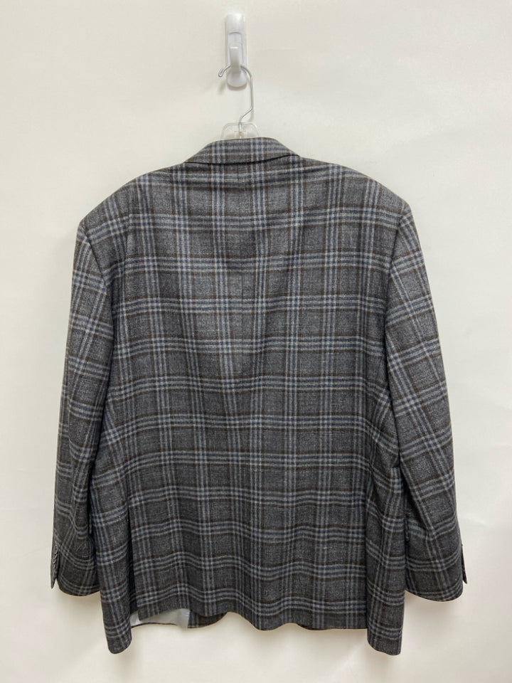 Peter Millar Size 46R Gray Navy/Brown Plaid Men&