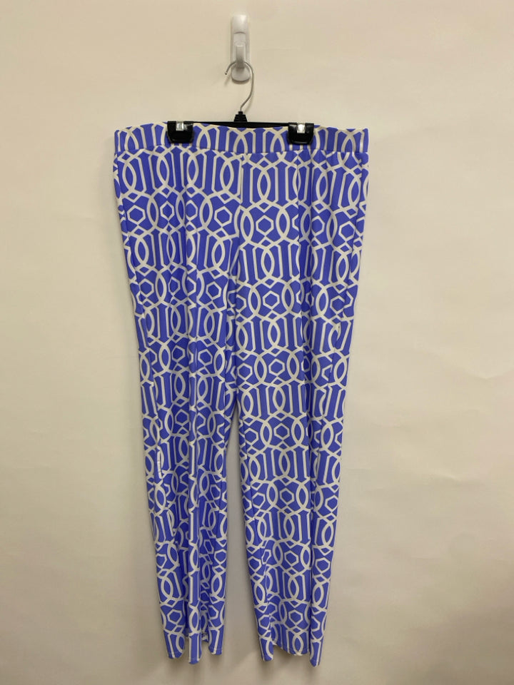 Jude Connally Size L Periwinkle White Geometric Wide Leg Ladies Pants