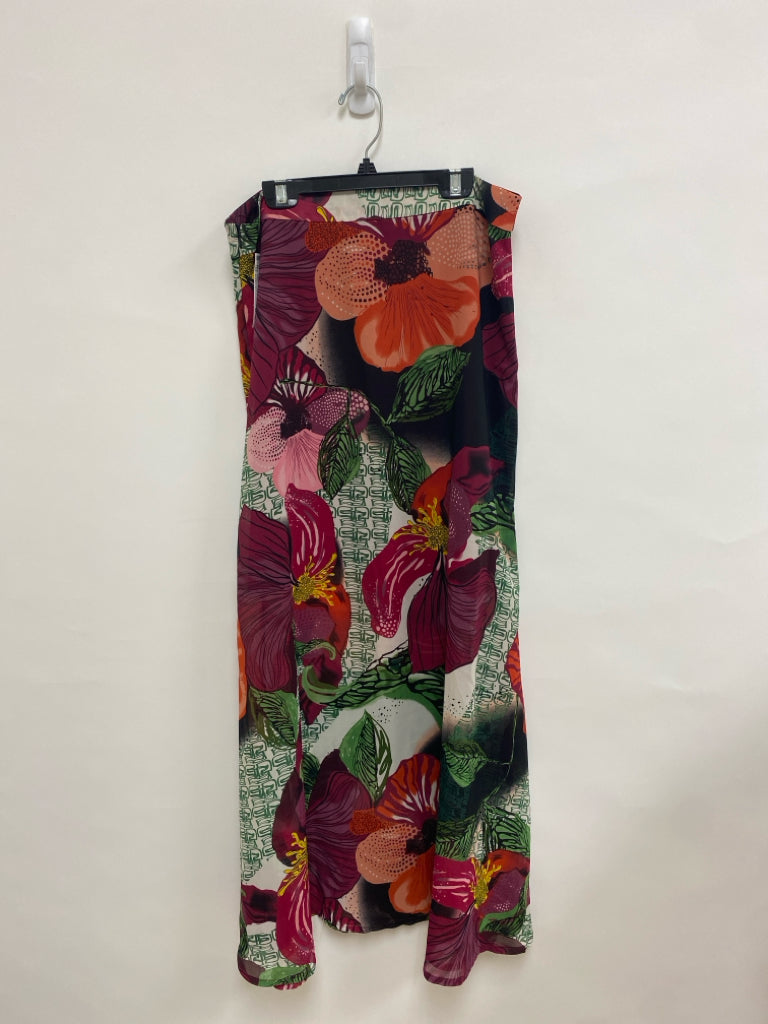 Size L Burgundy/Black Green/Multi Flowers Maxi Ladies Skirt